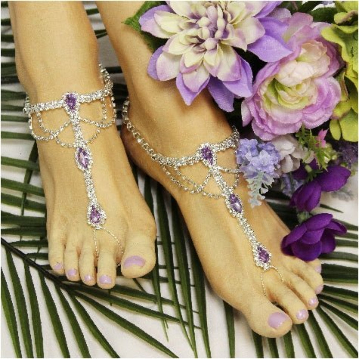 Bride bridal barefoot sandals lavender wedding bridal rhinestones Catherine Cole barefoot sandals jewelry, BRIDE wedding barefoot sandals - lavender by Catherine Cole signature style