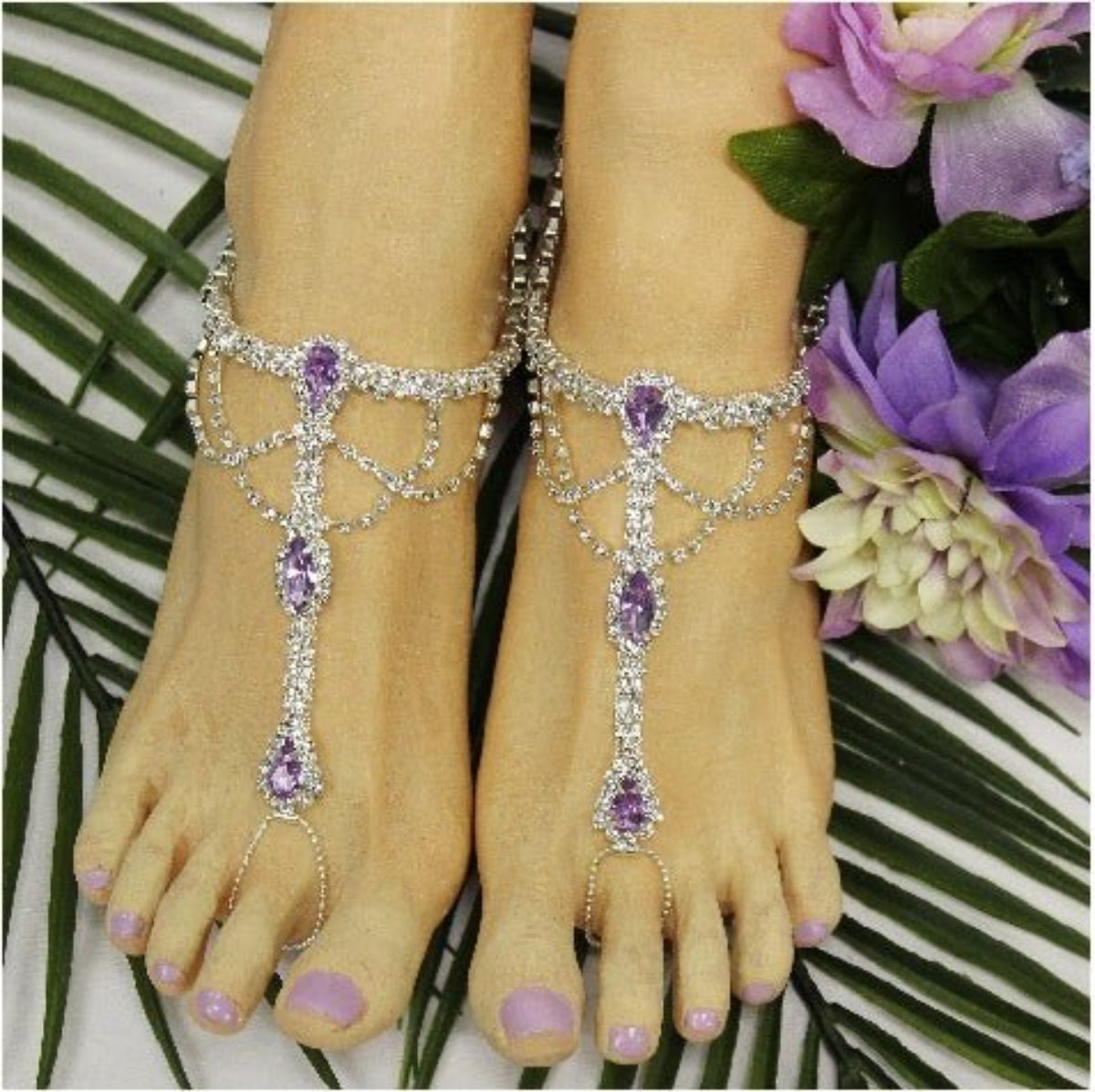 foot jewelry Bridal lilac lavender custom Catherine cole, Amazon, bride barefoot jewelry, BRIDE wedding barefoot sandals - lilac by Catherine Cole signature style