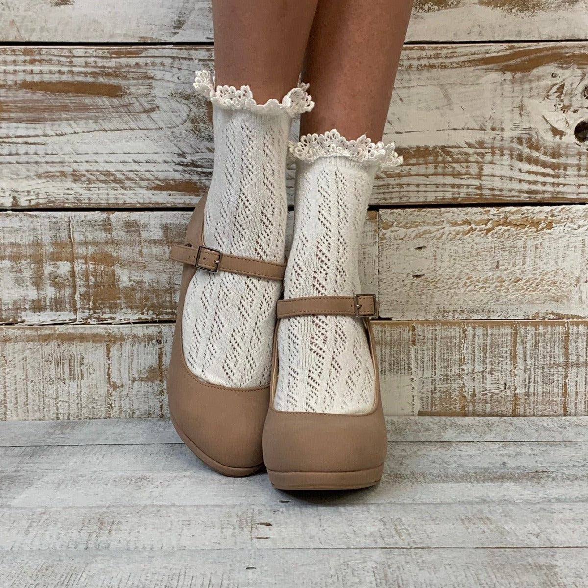 Lacy crochet ankle socks women cream Catherine Cole Atelier couture socks and designer barefoot sandals