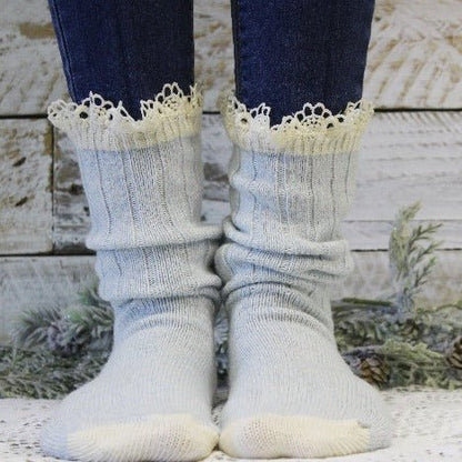 ORGANIC  lace boot socks - Carolina blue - best pact 100% organic bamboo socks  - Eco friendly women’s ankle socks 