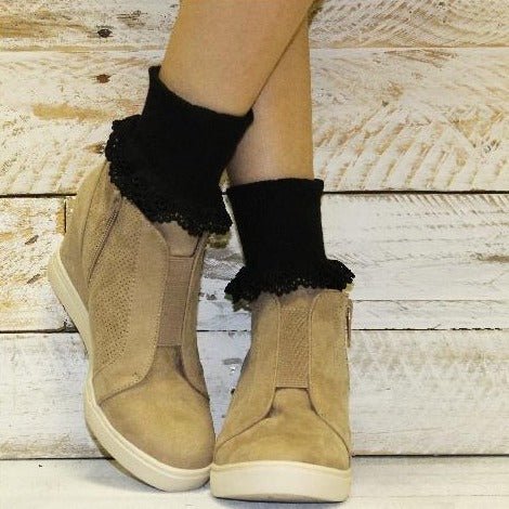 BOBBY lace socks - black - womens crew socks lacy etsy - Catherine Cole Atelier, lace trim socks near me