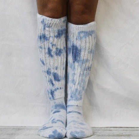 women's tie-dyed hosiery diy, tie dye fashion clothing socks chambray blue hipster hippy - Catherine Cole Atelier
