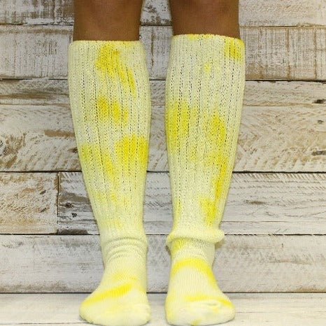 tie dye clothing socks women cotton fashion yellow color - Catherine Cole signature HOOTER'S, best thick slouch sock