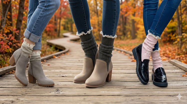 Lace Trim & Ribbed Short Ankle Boot Socks Collection