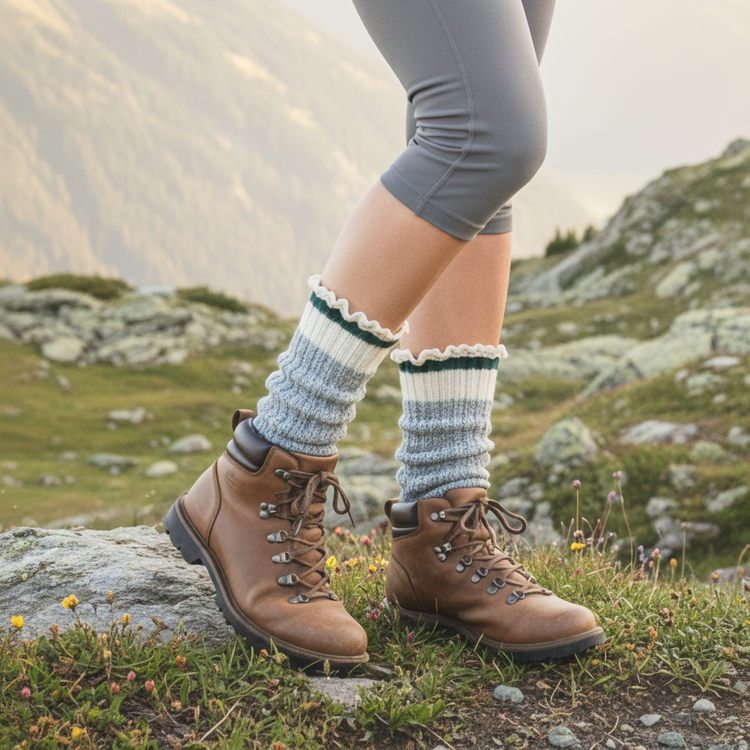 Organic cotton lace top ankle socks taupe