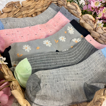 Stripes and Daisy 5-Pack assorted  Bundle + Wish Bracelet | Ankle Socks