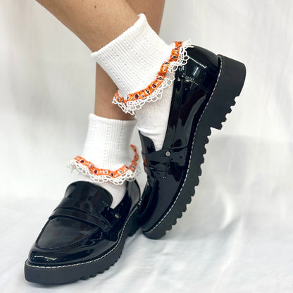 HALLOWEEN ribbon lace cuff sock - white