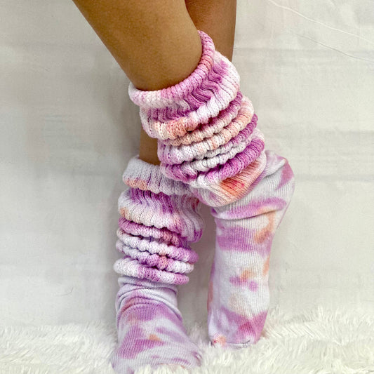 Tie dye pastel , Ultimate  cotton slouch socks for women , made in USA quality hooters cotton socks women