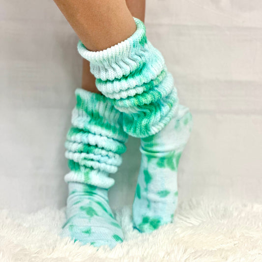 Tie dye green ultimate slouch socks  women, Made in usa quality cotton hooter slouch socks women