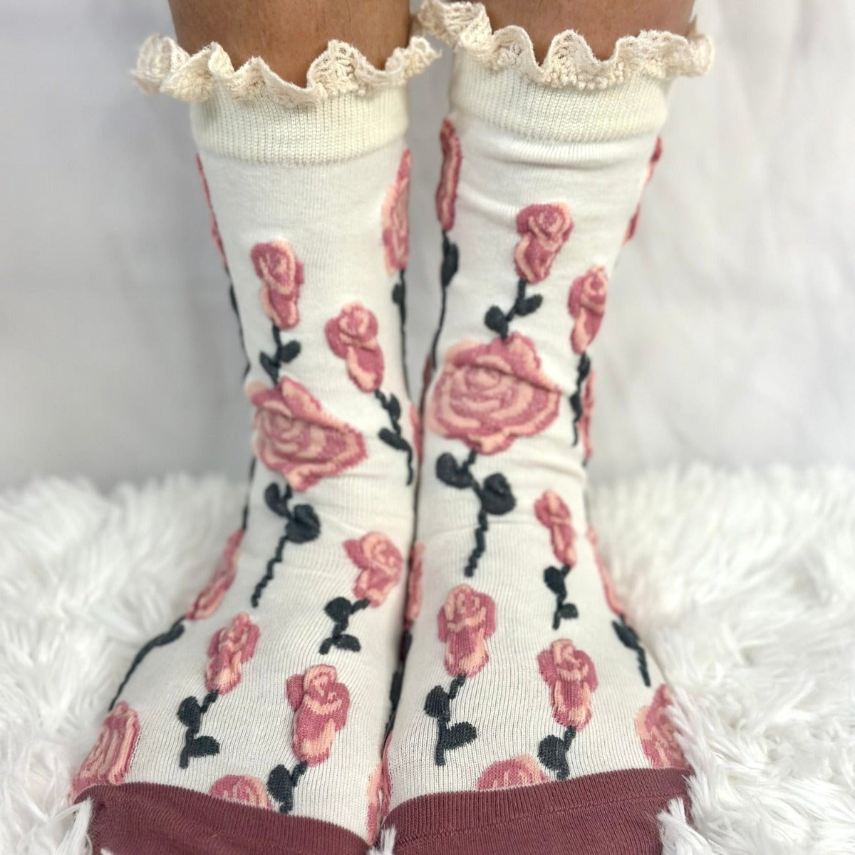 Flowers knit lace top crew sock - eye candy sock, Catherine Cole ~ Atelier Inspired fashion since 1991 Couture socks and foot jewelry