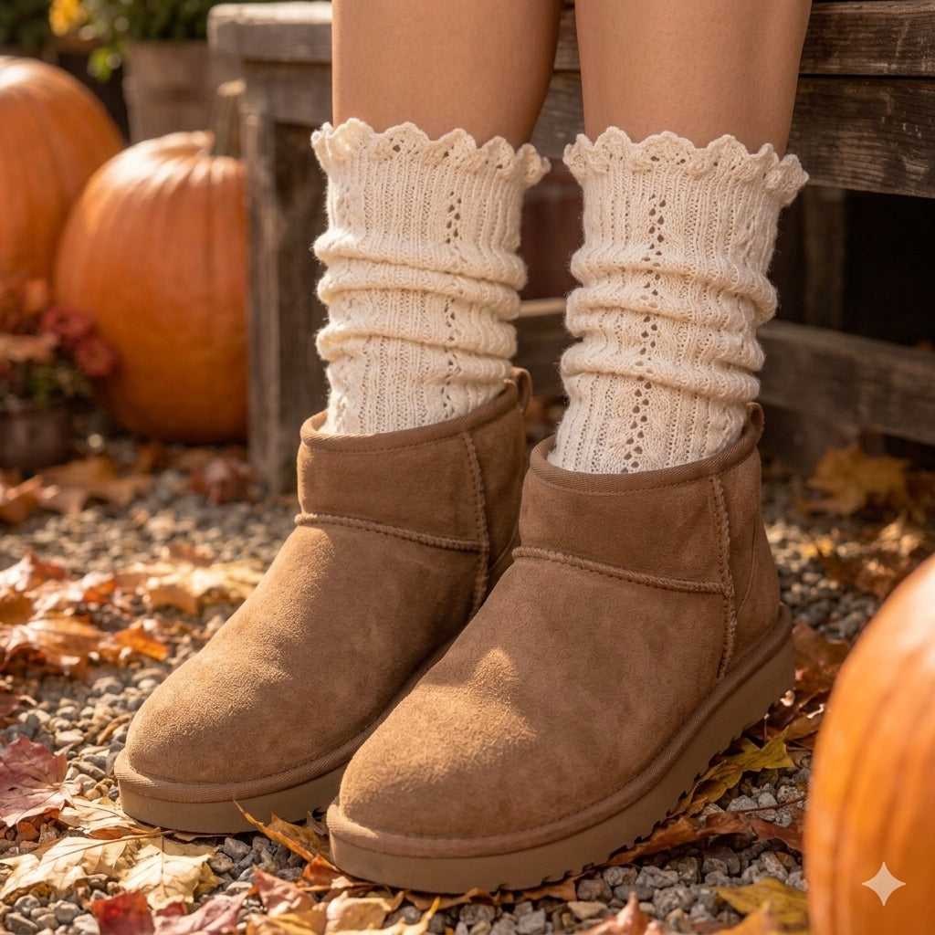The 1992 Classic Cable Knit Lace Sock — Natural Beige