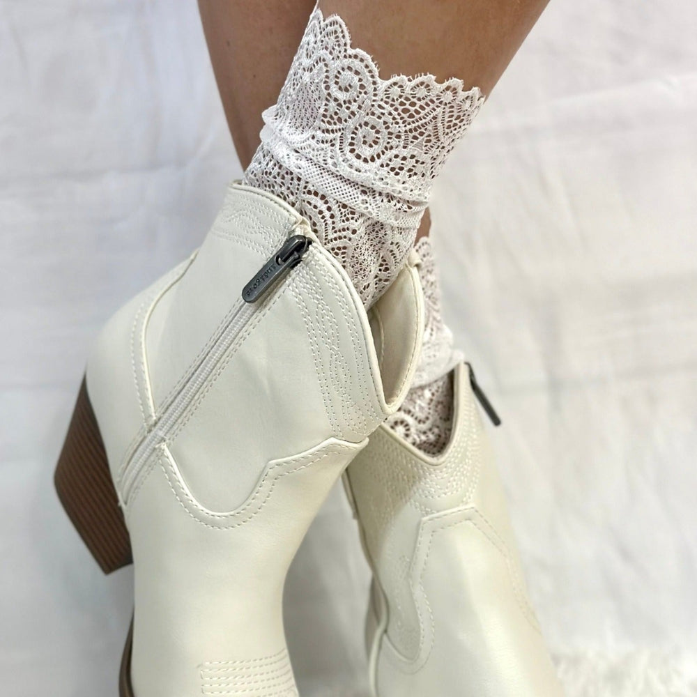 ALLOVER lace sock for heels - white