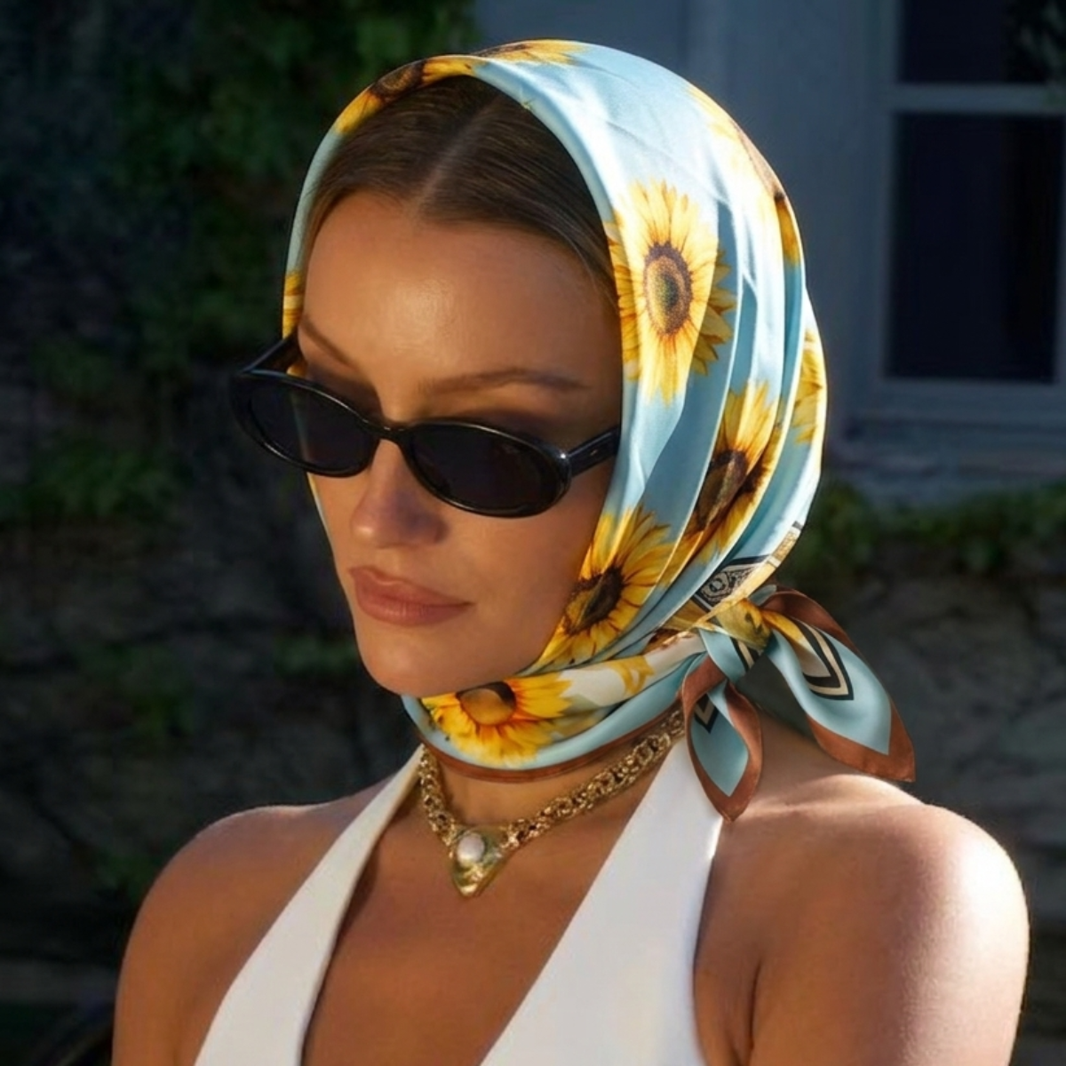 25" The Provence Sunflower Terracotta Silk-Look Square Scarf