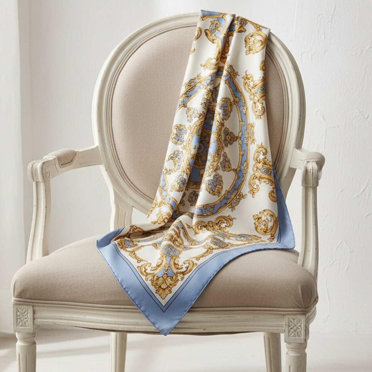 25" The Versailles Baroque Blue Square Scarf