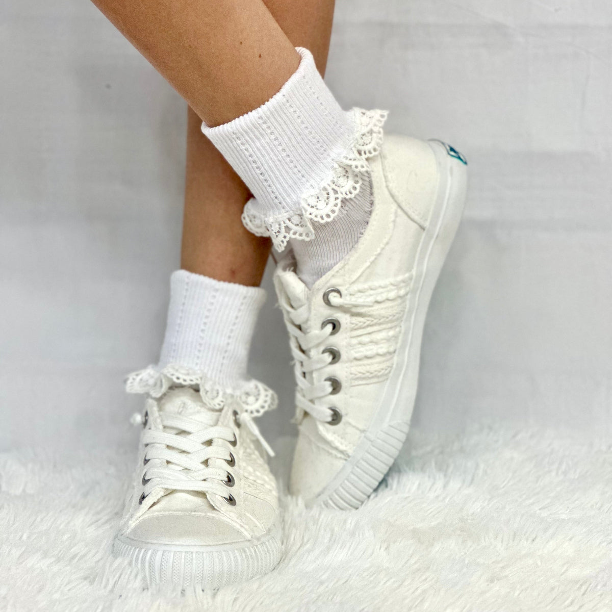 DELICATE  cuff ankle socks women - white, made in USA ankle socks women, Catherine Cole signature socks