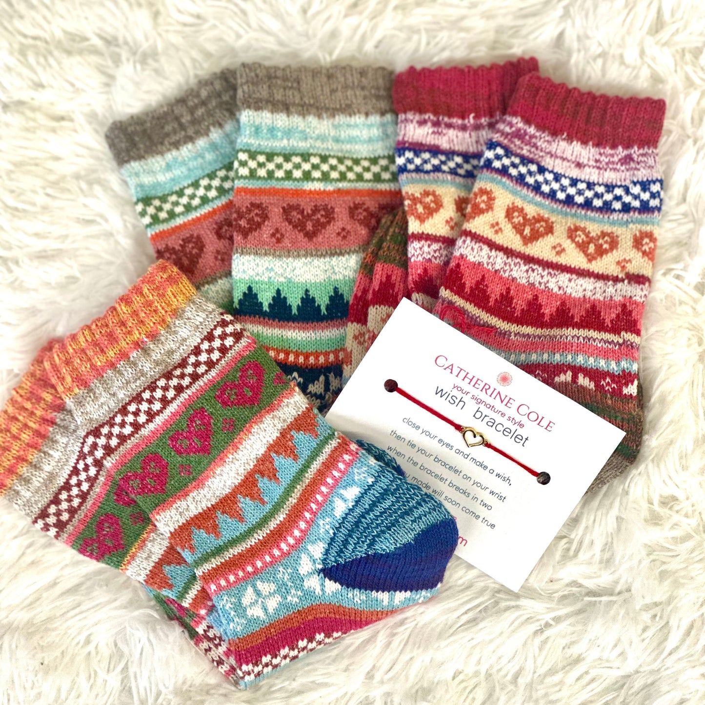 Valentine's Heart Socks Gift Set - 3 Pairs with Wish Bracelet
