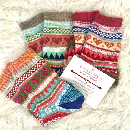 Valentine's Heart Socks Gift Set - 3 Pairs with Wish Bracelet