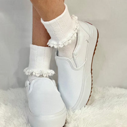 Heart cotton lace ankle socks women, Valentine day socks ladies white.