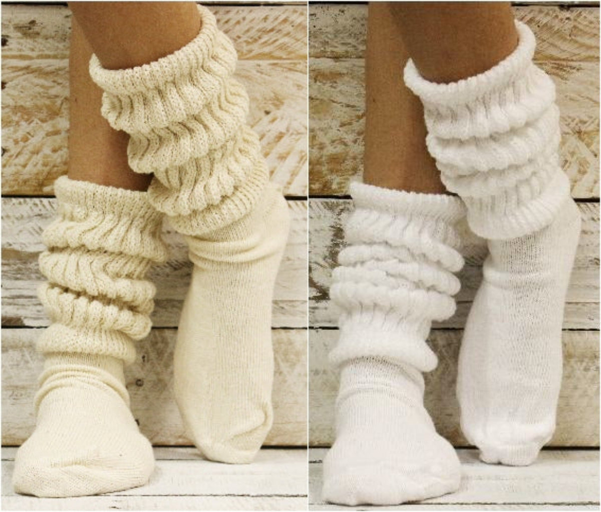 2 pairs bundle ULTIMATE slouch socks - 2 sizes - beige, white, Catherine cole signature socks, thick cotton chunky hooters socks adults