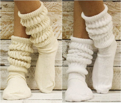 2 pairs bundle ULTIMATE slouch socks - 2 sizes - beige, white, Catherine cole signature socks, thick cotton chunky hooters socks adults