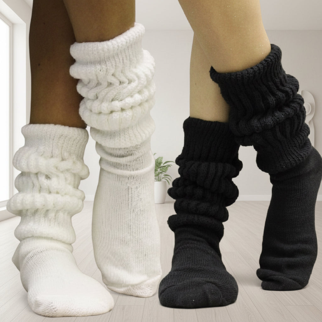 2 Pack ULTIMATE Slouch Socks Black White | Made in USA Bundle