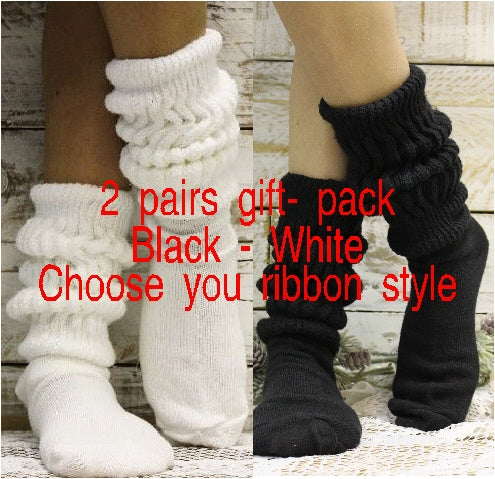 2 pairs bundle of Ultimate slouch socks - 1 white, 1 black