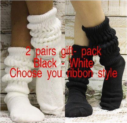 2 pairs bundle of Ultimate slouch socks - 1 white, 1 black