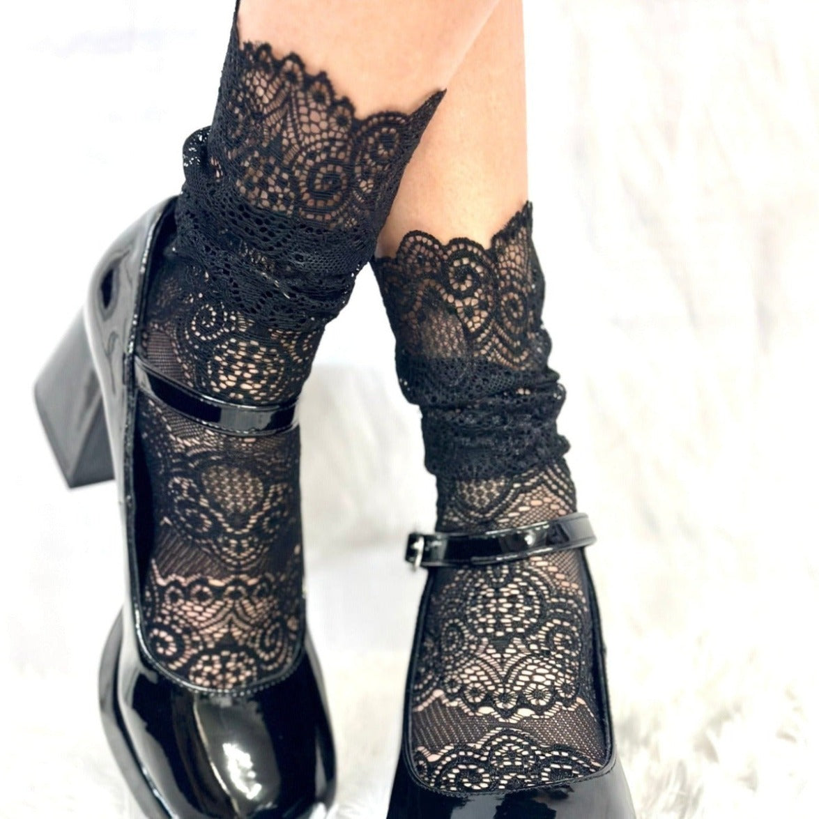 Allover sexy black lace socks heels cute -  lace socks women, lace socks with heels, lace ruffle socks women