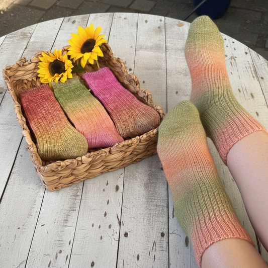 Ombre Tie Dye Socks 3-Pack Bundle with Wish Bracelet - Flower Child