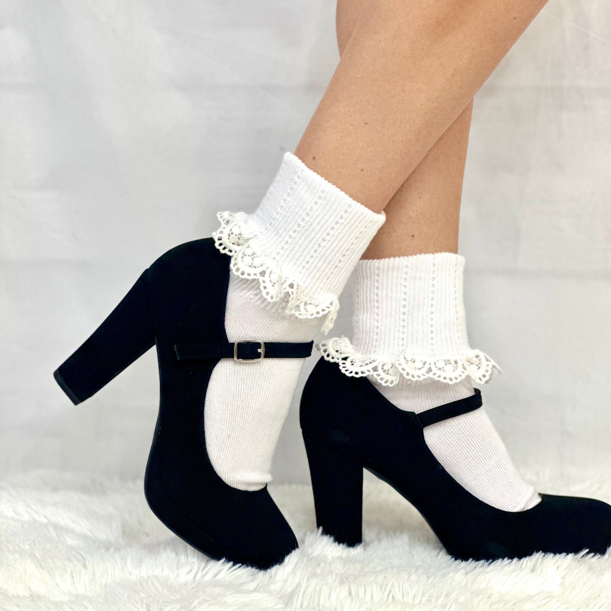 DELICATE  cuff ankle socks women - white, made in USA ankle socks women, Catherine Cole signature socks