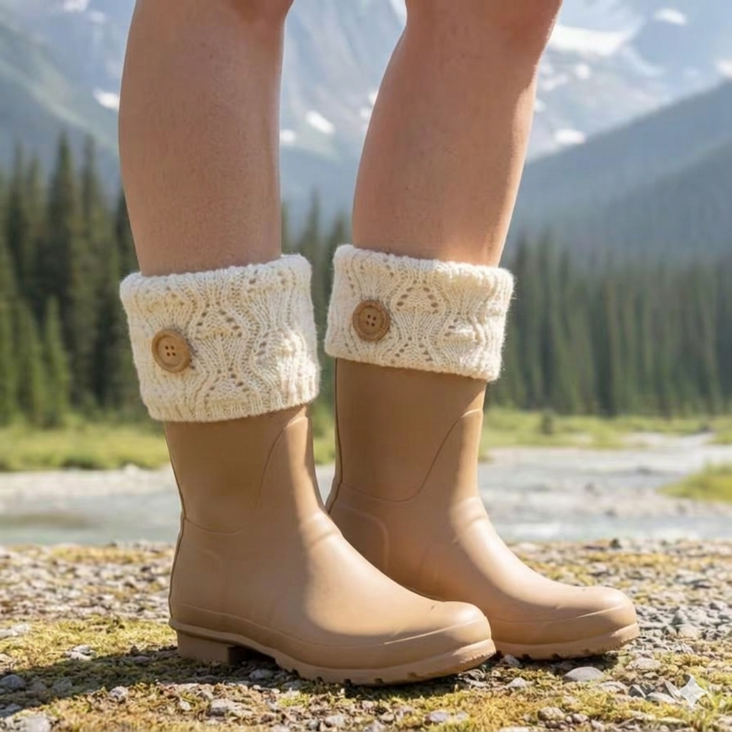 Woodland Button Tall Rain Boot Topper cuff— Taupe or Cream