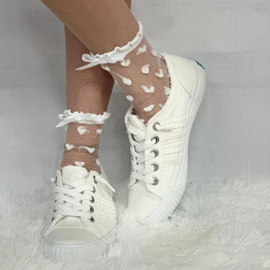 HEARTS sheer lace socks for heels - white