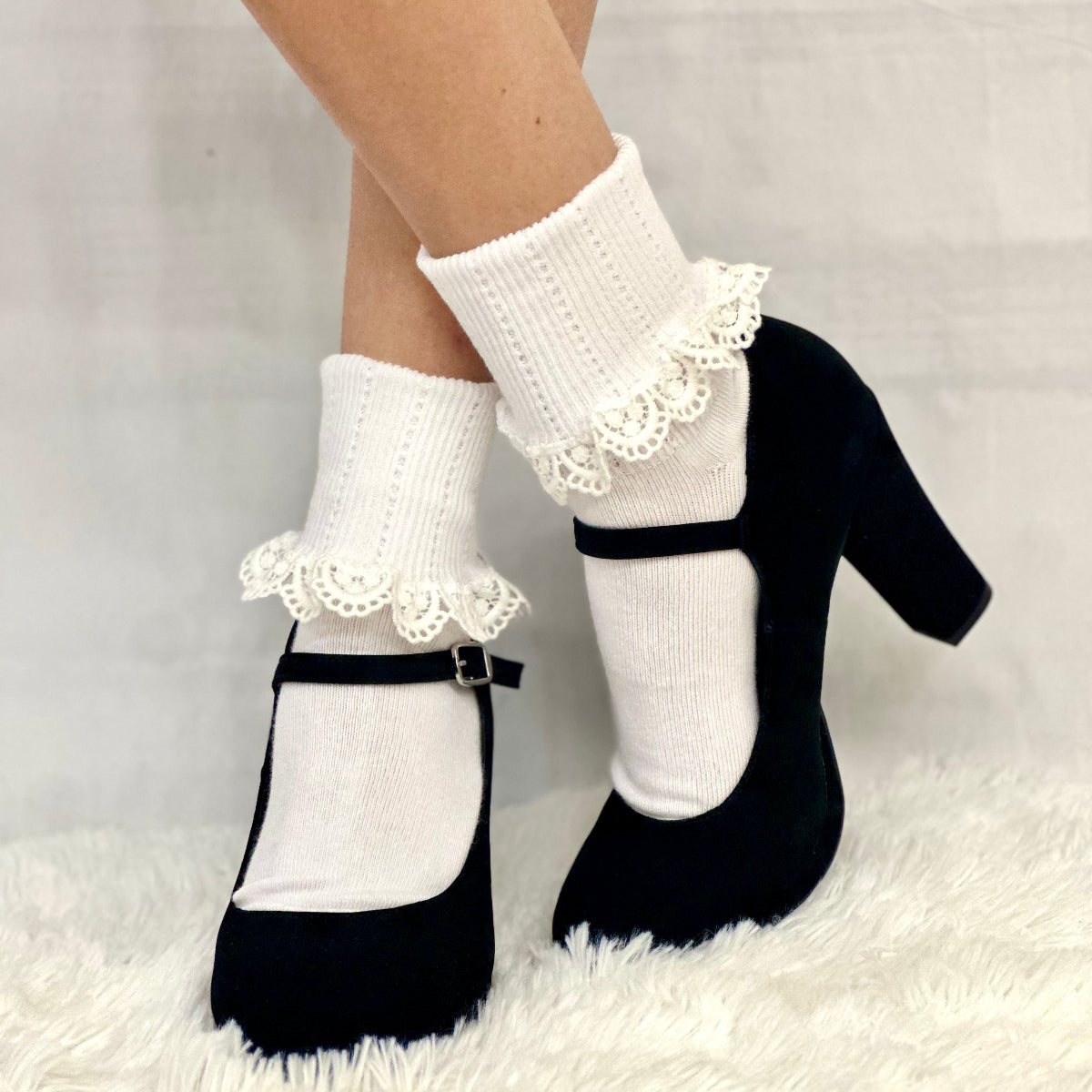 DELICATE  cuff ankle socks women - white, made in USA ankle socks women, Catherine Cole signature socks