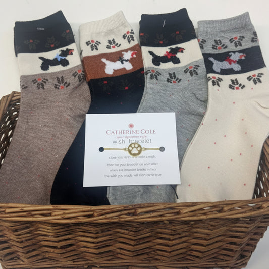 3 or 4 Pairs The Custom Dog Lover Gift Set (Novelty Socks + Paw Print Wish Bracelet)