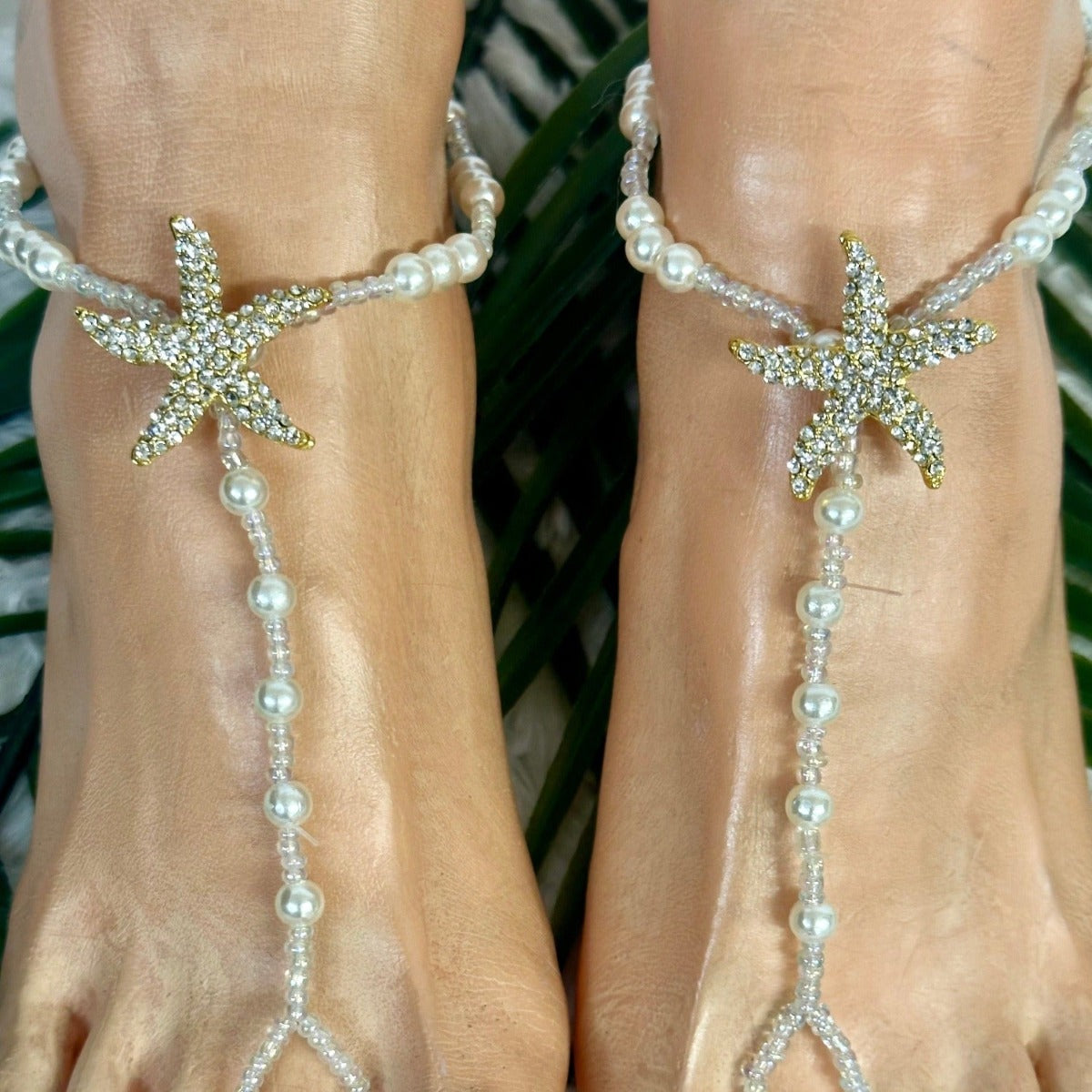 gold starfish footless sandals angel designer custom made, best quality Amazon women’s barefoot sandals 