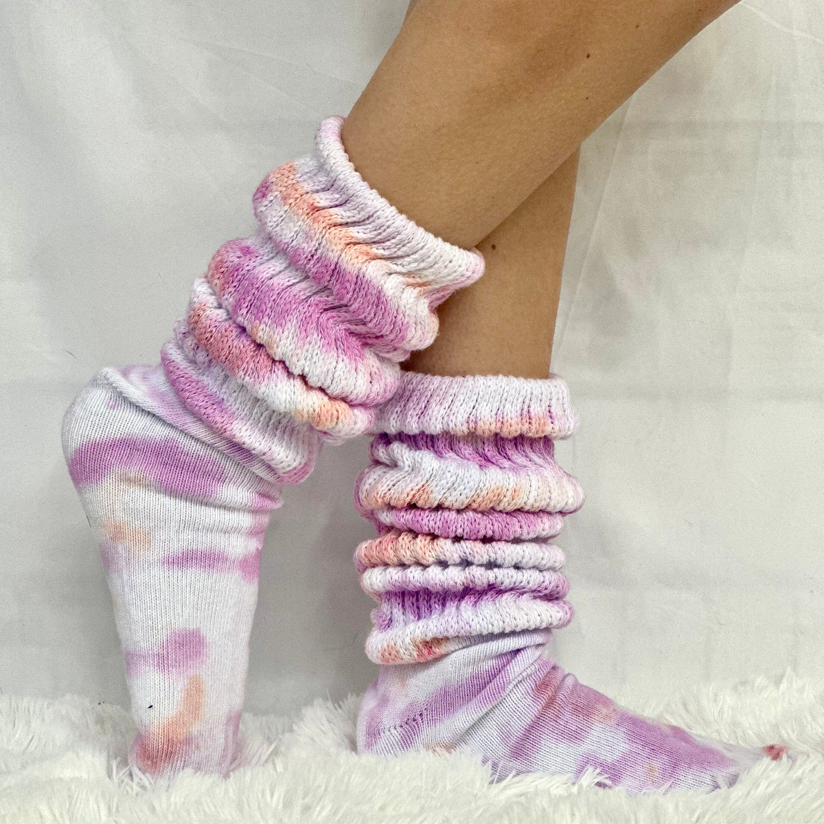 Tie dye pastel , Ultimate  cotton slouch socks for women , made in USA quality hooters cotton socks women