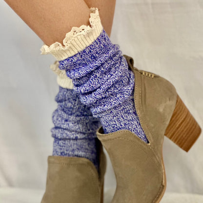 Purple cotton best quality organic socks women, cotton short lace  boot socks ladies.