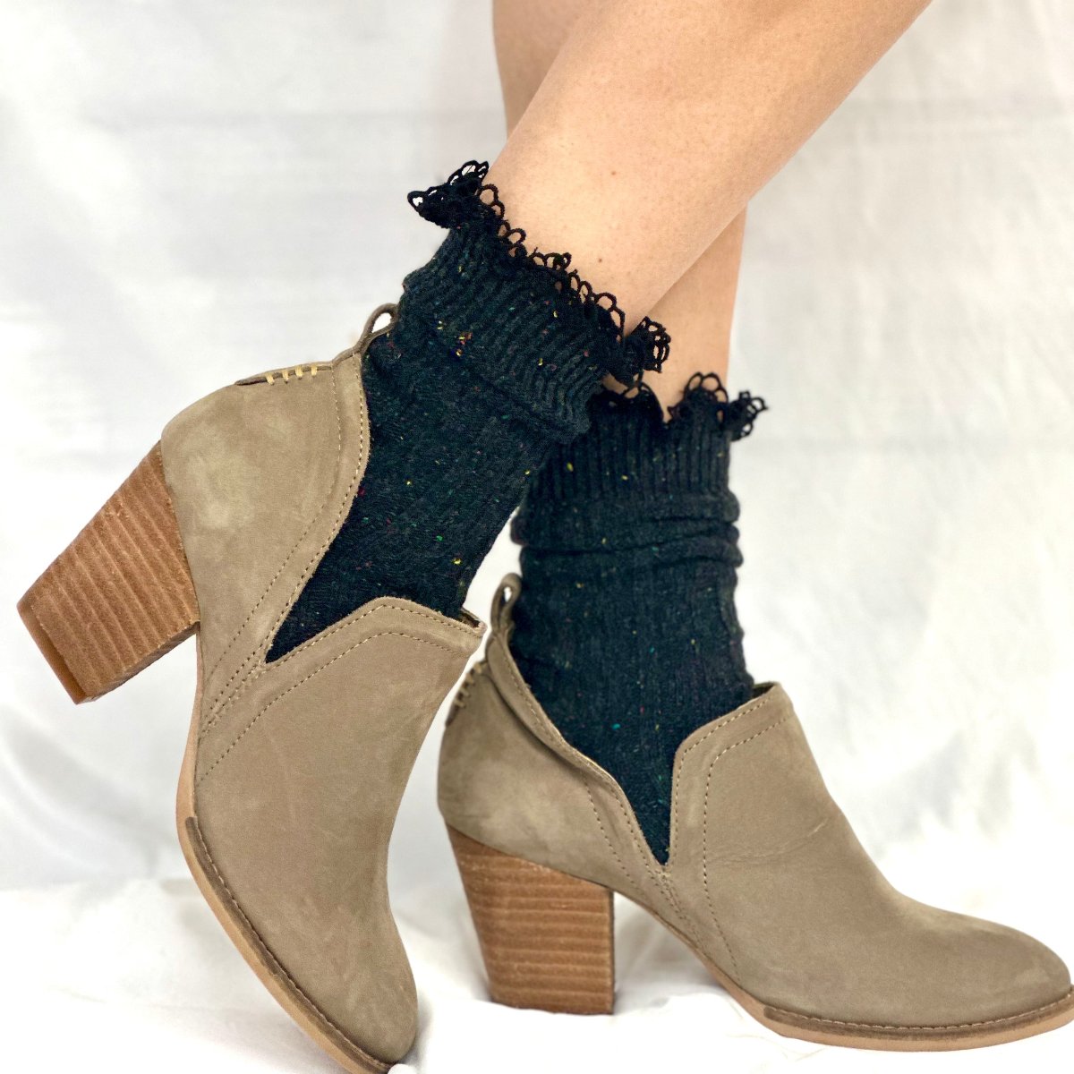 BOOTIE  lace tweed slouch  socks - charcoal (dark grey)
