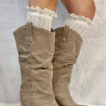 Lolita crochet lace knee socks cream fashion Catherine Cole Atelier couture socks and designer barefoot sandals