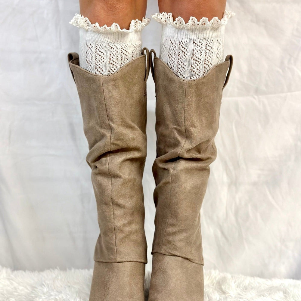 LOLITA lacy knee crochet socks - cream