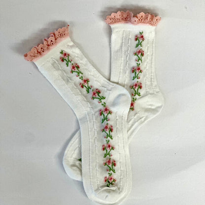 GARDEN PARTY floral lace ankle sock - pink white