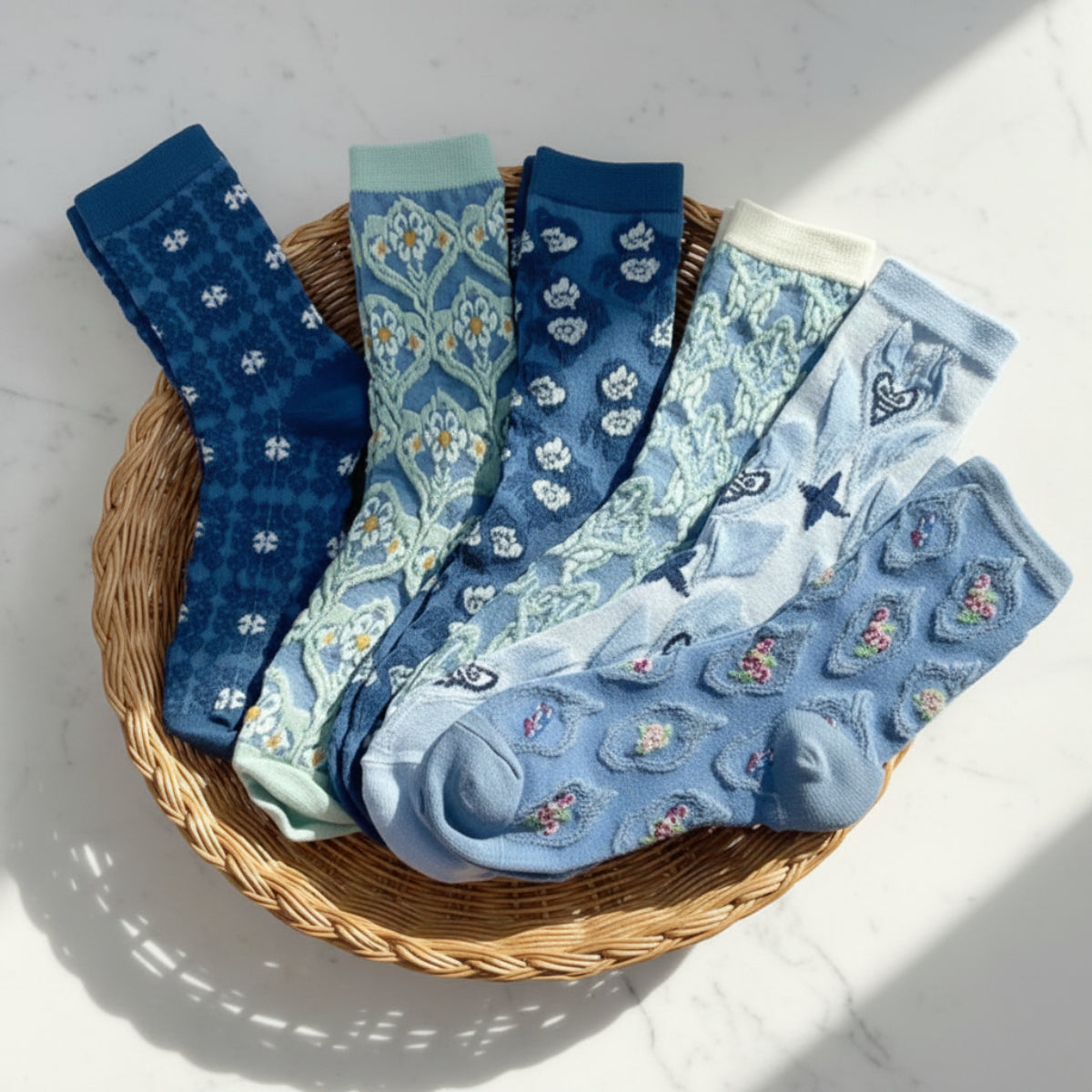 6 pairs of blue socks by Catherine cole