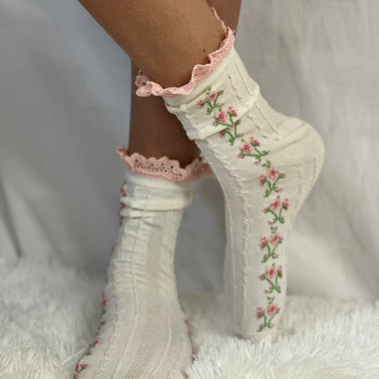 garden party lace topped pink feminine socks women, best quality lace ankle socks.