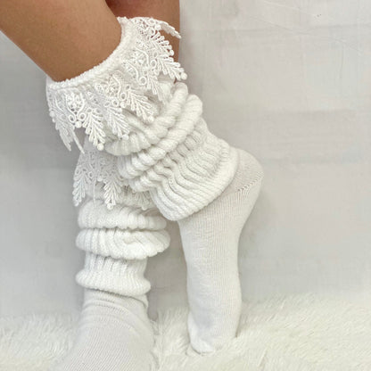 Signature lace topped ultimate  slouch socks - white