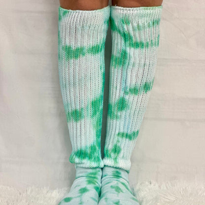 Tie dye green ultimate slouch socks  women, Made in usa quality cotton hooter slouch socks women