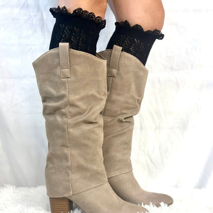 cute socks for cowgirl boots what to wear - Catherine Cole Atelier, lace trim long knee socks women's, best quality.