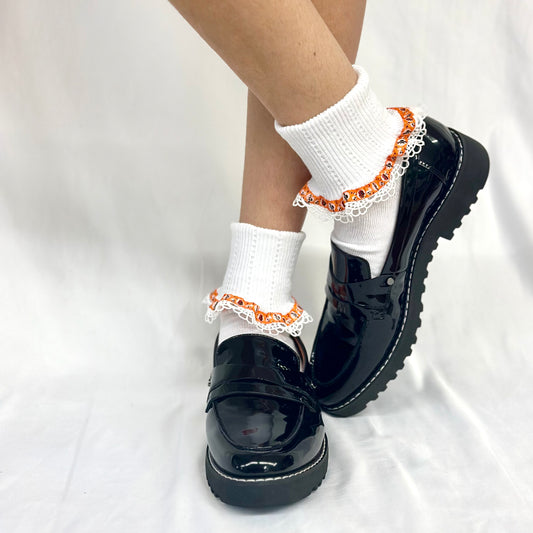 HALLOWEEN ribbon lace cuff sock - white