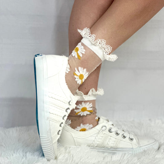 DAISY sheer lace socks for heels - yellow, cute summer socks for women, Catherine Cole signature socks