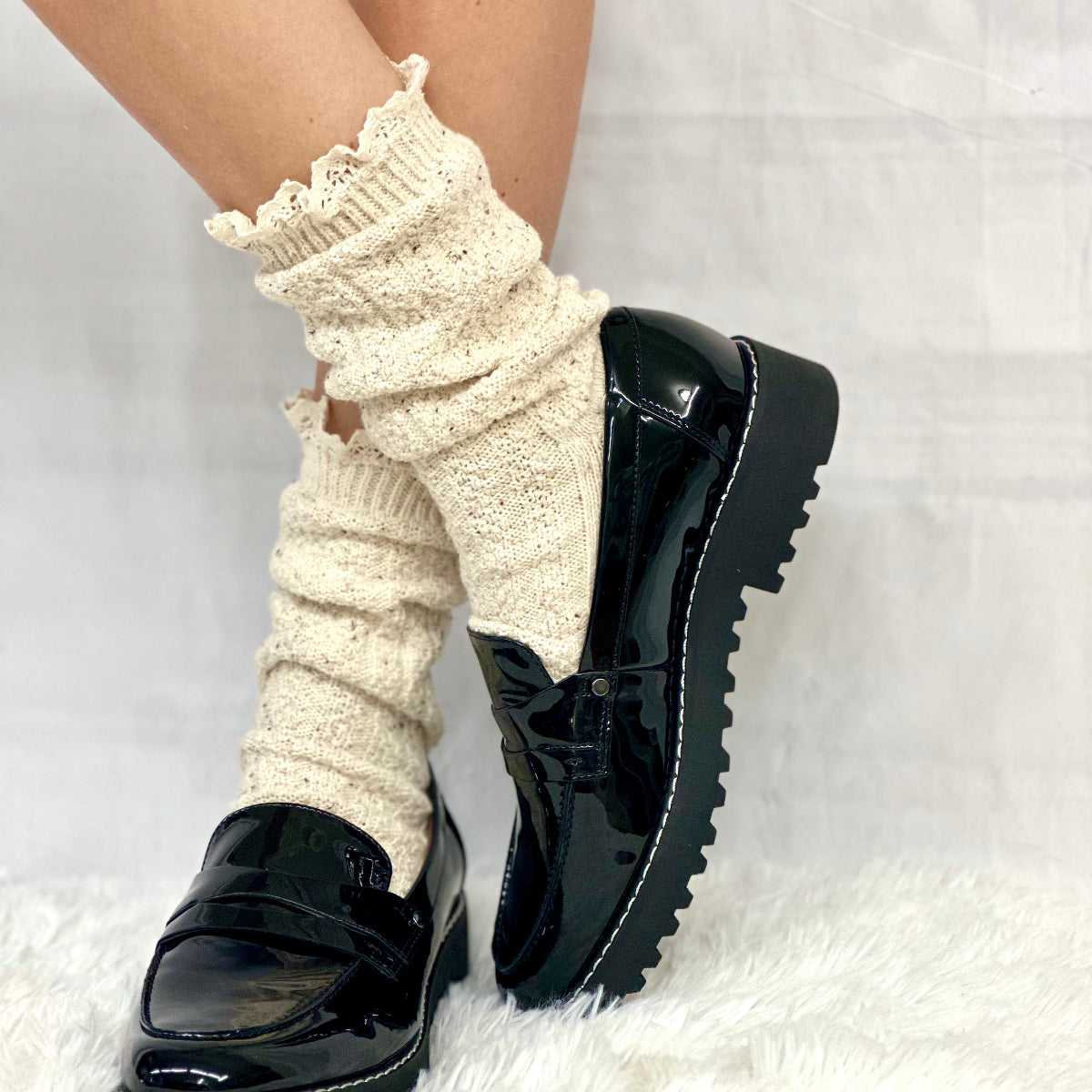BOOTIE  lace slouch  socks - oatmeal, made in usa slouch socks for women, Catherine Cole Signature socks