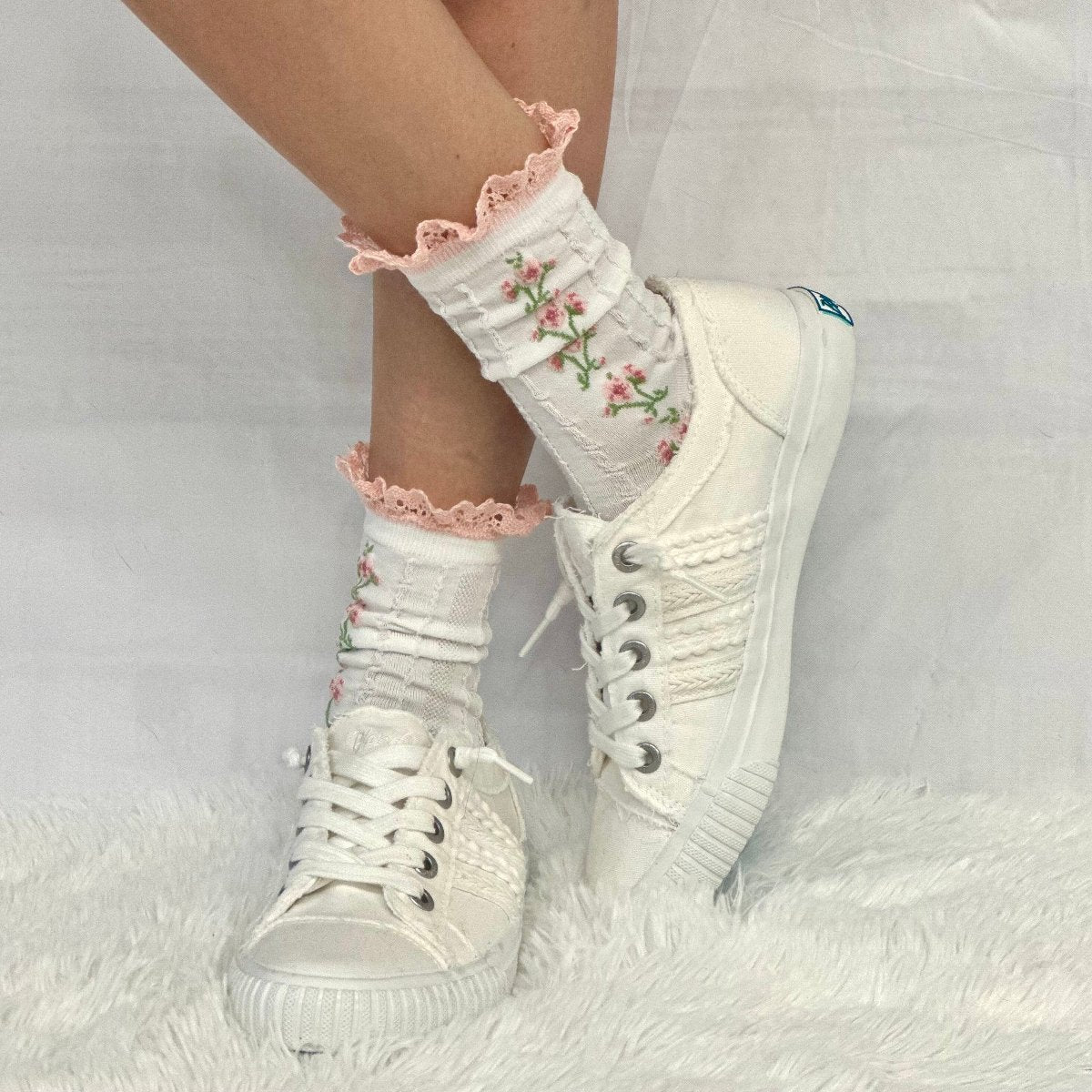 GARDEN PARTY floral lace ankle sock - pink, feminine fashion hosiery for women, Catherine Cole socks